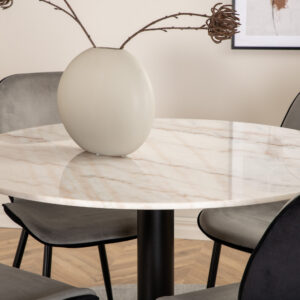 Estelle, Emma – Ensemble repas rond – Blanc – Table : ⌀106 Chaise : 57 x 89 x 47 cm