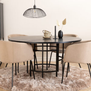 Copenhagen, Berit – Ensemble repas rond – Noir – Table : ⌀140 Chaise : 55 x 78 x 55 cm