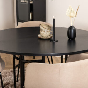 Copenhagen, Berit – Ensemble repas rond – Noir – Table : ⌀140 Chaise : 55 x 78 x 55 cm
