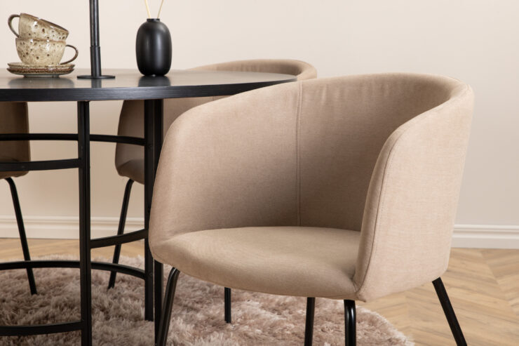 Copenhagen, Berit – Ensemble repas rond – Noir – Table : ⌀140 Chaise : 55 x 78 x 55 cm