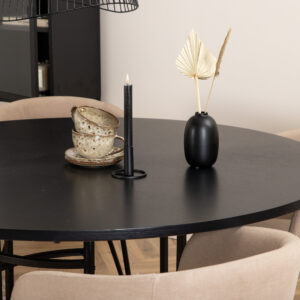 Copenhagen, Berit – Ensemble repas rond – Noir – Table : ⌀140 Chaise : 55 x 78 x 55 cm