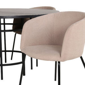 Copenhagen, Berit – Ensemble repas rond – Noir – Table : ⌀140 Chaise : 55 x 78 x 55 cm