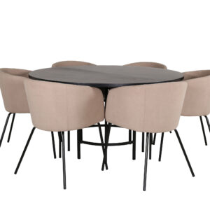 Copenhagen, Berit – Ensemble repas rond – Noir – Table : ⌀140 Chaise : 55 x 78 x 55 cm