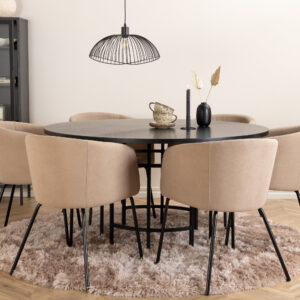 Copenhagen, Berit – Ensemble repas rond – Noir – Table : ⌀140 Chaise : 55 x 78 x 55 cm