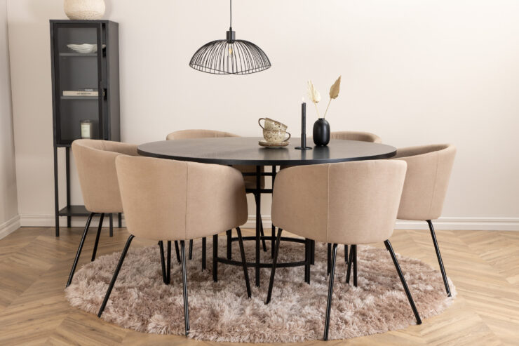 Copenhagen, Berit – Ensemble repas rond – Noir – Table : ⌀140 Chaise : 55 x 78 x 55 cm