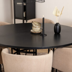 Copenhagen, Berit – Ensemble repas rond – Noir – Table : ⌀140 Chaise : 55 x 78 x 55 cm