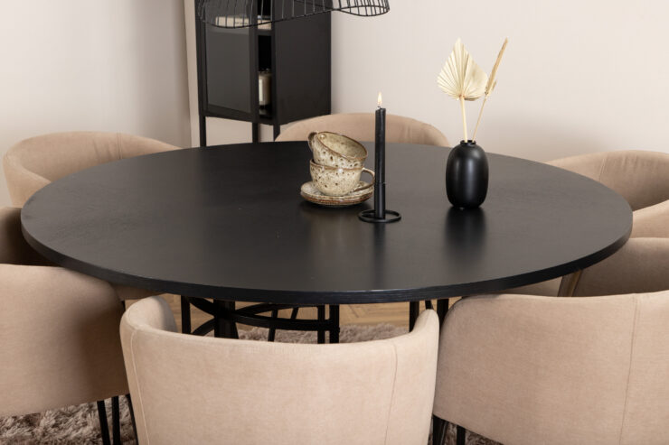 Copenhagen, Berit – Ensemble repas rond – Noir – Table : ⌀140 Chaise : 55 x 78 x 55 cm