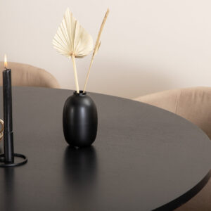 Copenhagen, Berit – Ensemble repas rond – Noir – Table : ⌀140 Chaise : 55 x 78 x 55 cm