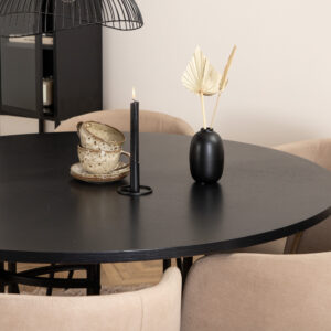 Copenhagen, Berit – Ensemble repas rond – Noir – Table : ⌀140 Chaise : 55 x 78 x 55 cm