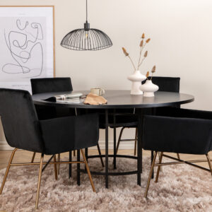 Copenhagen, Petra – Ensemble repas rond – Noir – Table : ⌀140 Chaise : 60 x 87 x 57 cm