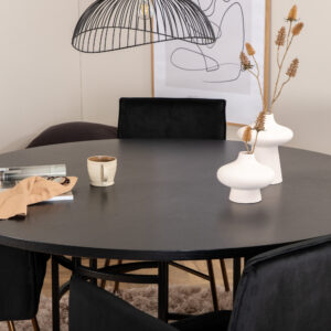 Copenhagen, Petra – Ensemble repas rond – Noir – Table : ⌀140 Chaise : 60 x 87 x 57 cm