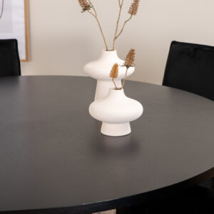 Copenhagen, Petra – Ensemble repas rond – Noir – Table : ⌀140 Chaise : 60 x 87 x 57 cm