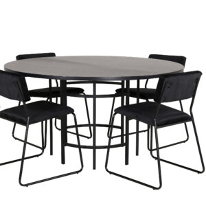 Copenhagen, Kenth – Ensemble repas rond – Noir – Table : ⌀140 Chaise : 52 x 76 x 40 cm