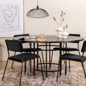 Copenhagen, Kenth – Ensemble repas rond – Noir – Table : ⌀140 Chaise : 52 x 76 x 40 cm