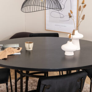Copenhagen, Kenth – Ensemble repas rond – Noir – Table : ⌀140 Chaise : 52 x 76 x 40 cm
