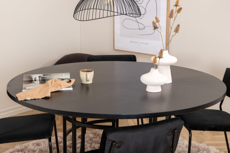 Copenhagen, Kenth – Ensemble repas rond – Noir – Table : ⌀140 Chaise : 52 x 76 x 40 cm