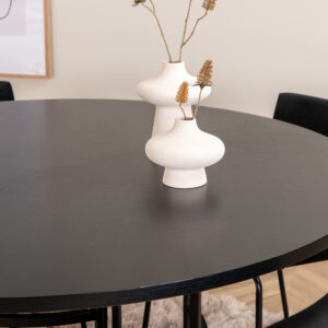 Copenhagen, Kenth – Ensemble repas rond – Noir – Table : ⌀140 Chaise : 52 x 76 x 40 cm