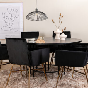 Copenhagen, Petra – Ensemble repas rond – Noir – Table : ⌀140 Chaise : 60 x 87 x 57 cm
