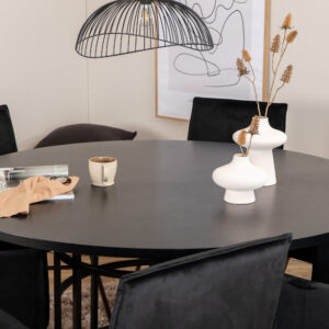 Copenhagen, Petra – Ensemble repas rond – Noir – Table : ⌀140 Chaise : 60 x 87 x 57 cm