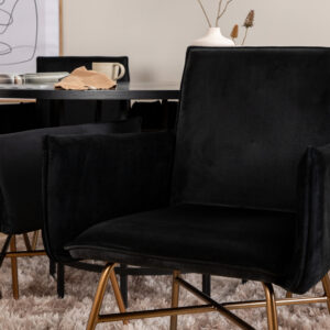 Copenhagen, Petra – Ensemble repas rond – Noir – Table : ⌀140 Chaise : 60 x 87 x 57 cm