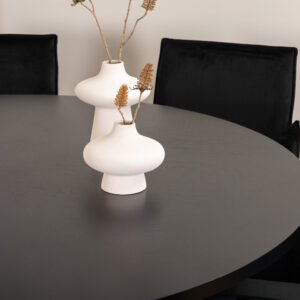 Copenhagen, Petra – Ensemble repas rond – Noir – Table : ⌀140 Chaise : 60 x 87 x 57 cm