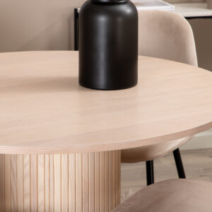 Bianca, Polar – Ensemble repas rond – Blanchi – Table : ⌀110 Chaise : 53,3 x 88 x 42,5 cm