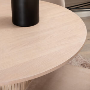 Bianca, Polar – Ensemble repas rond – Blanchi – Table : ⌀110 Chaise : 53,3 x 88 x 42,5 cm