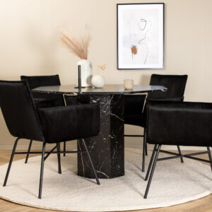 Marbs, Petra – Ensemble repas rond – Noir – Table : ⌀110 Chaise : 60 x 87 x 57 cm