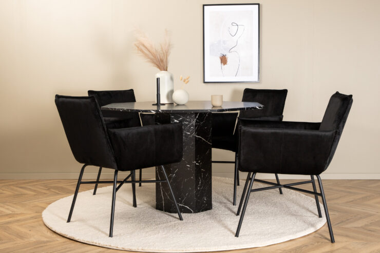 Marbs, Petra – Ensemble repas rond – Noir – Table : ⌀110 Chaise : 60 x 87 x 57 cm