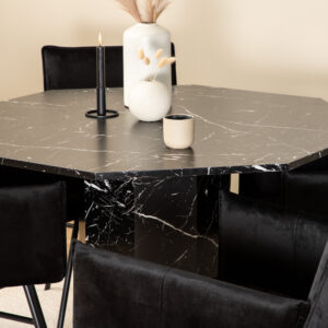 Marbs, Petra – Ensemble repas rond – Noir – Table : ⌀110 Chaise : 60 x 87 x 57 cm