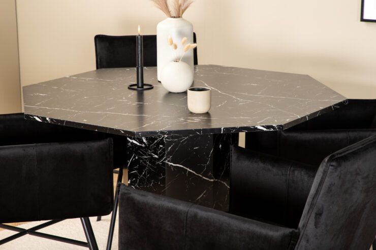 Marbs, Petra – Ensemble repas rond – Noir – Table : ⌀110 Chaise : 60 x 87 x 57 cm
