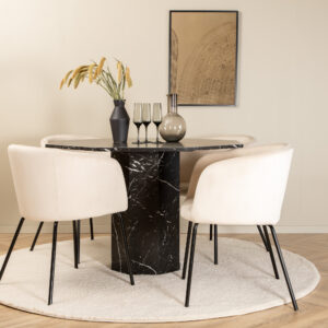 Marbs, Berit – Ensemble repas rond – Noir – Table : ⌀110 Chaise : 55 x 78 x 55 cm