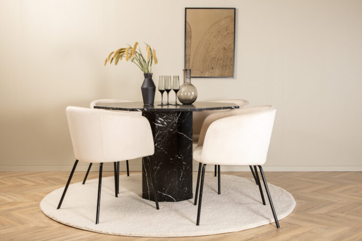 Marbs, Berit – Ensemble repas rond – Noir – Table : ⌀110 Chaise : 55 x 78 x 55 cm