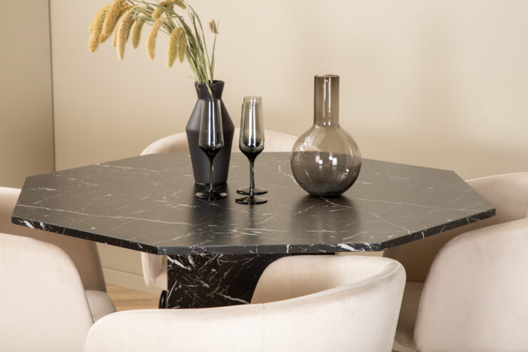 Marbs, Berit – Ensemble repas rond – Noir – Table : ⌀110 Chaise : 55 x 78 x 55 cm
