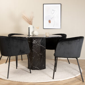 Marbs, Berit – Ensemble repas rond – Noir – Table : ⌀110 Chaise : 55 x 78 x 55 cm