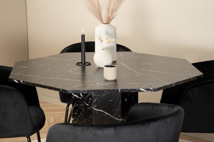 Marbs, Berit – Ensemble repas rond – Noir – Table : ⌀110 Chaise : 55 x 78 x 55 cm