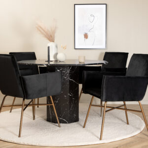 Marbs, Petra – Ensemble repas rond – Noir – Table : ⌀110 Chaise : 60 x 87 x 57 cm
