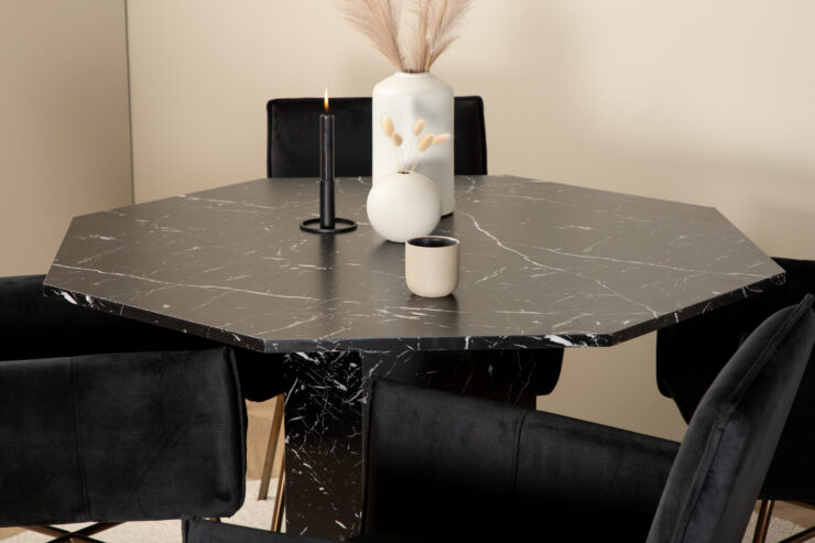 Marbs, Petra – Ensemble repas rond – Noir – Table : ⌀110 Chaise : 60 x 87 x 57 cm