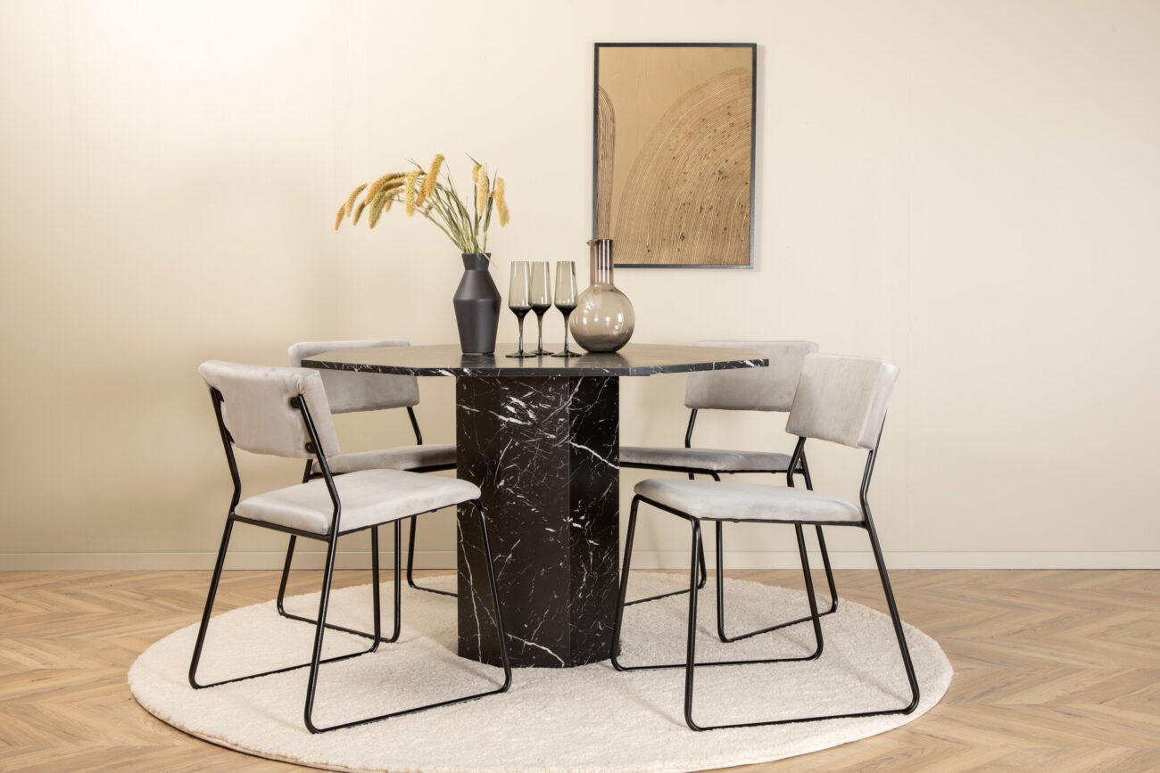 Marbs, Kenth – Ensemble repas rond – Noir – Table : ⌀110 Chaise : 52 x 76 x 40 cm