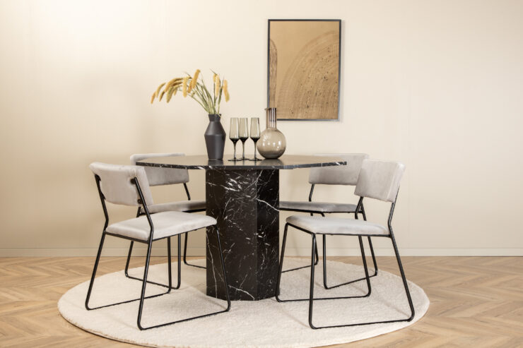 Marbs, Kenth – Ensemble repas rond – Noir – Table : ⌀110 Chaise : 52 x 76 x 40 cm