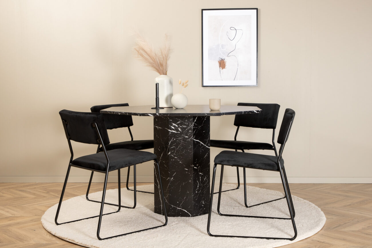 Marbs, Kenth – Ensemble repas rond – Noir – Table : ⌀110 Chaise : 52 x 76 x 40 cm