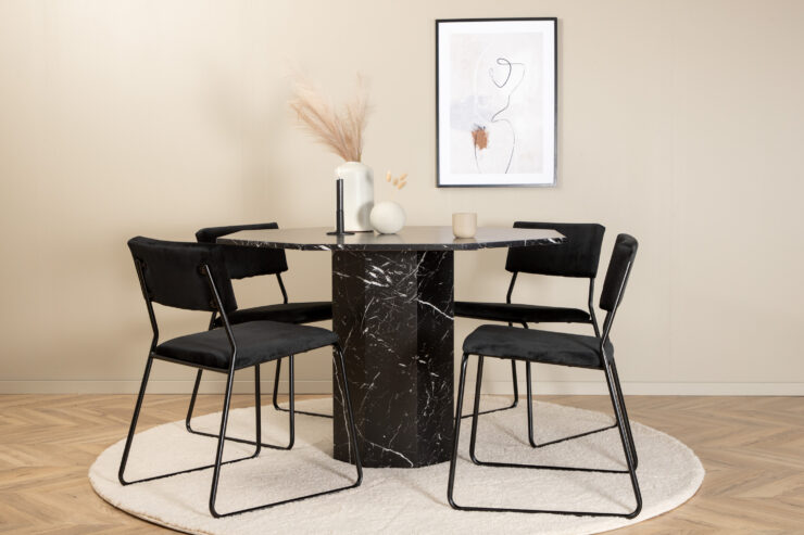 Marbs, Kenth – Ensemble repas rond – Noir – Table : ⌀110 Chaise : 52 x 76 x 40 cm