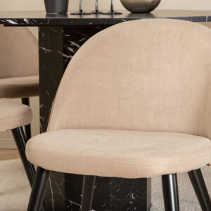 Marbs, Velvet – Ensemble repas rond – Noir – Table : ⌀110 Chaise : 57 x 76,5 x 50 cm