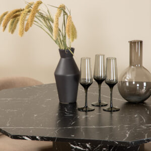 Marbs, Velvet – Ensemble repas rond – Noir – Table : ⌀110 Chaise : 57 x 76,5 x 50 cm