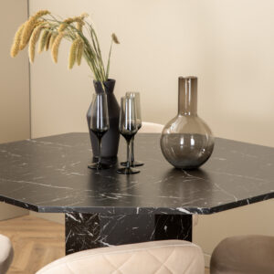 Marbs, Velvet – Ensemble repas rond – Noir – Table : ⌀110 Chaise : 57 x 76,5 x 50 cm