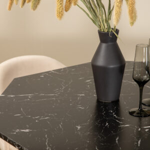 Marbs, Velvet – Ensemble repas rond – Noir – Table : ⌀110 Chaise : 57 x 76,5 x 50 cm