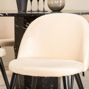 Marbs, Velvet – Ensemble repas rond – Noir – Table : ⌀110 Chaise : 57 x 76,5 x 50 cm