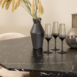 Marbs, Velvet – Ensemble repas rond – Noir – Table : ⌀110 Chaise : 57 x 76,5 x 50 cm