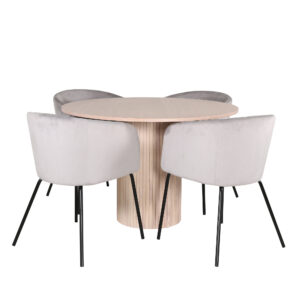 Bianca, Berit – Ensemble repas rond – Blanchi – Table : ⌀110 Chaise : 55 x 78 x 55 cm