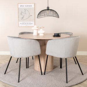 Bianca, Berit – Ensemble repas rond – Blanchi – Table : ⌀110 Chaise : 55 x 78 x 55 cm
